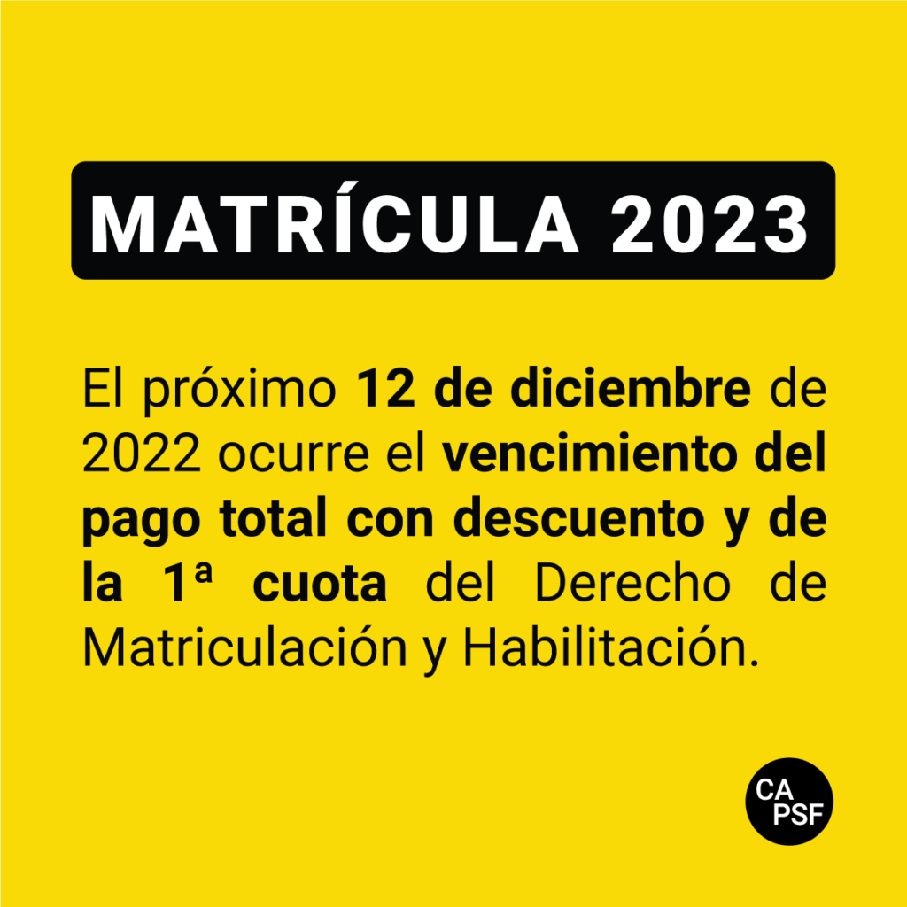 MATRICULACIÓN Y HABILITACIÓN 2023