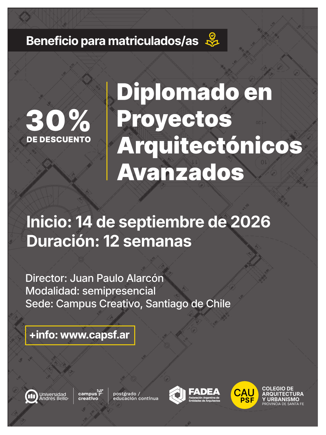 Beneficio para matriculados/as: 30% de descuento en dos diplomados del Campus Creativo UNAB de Chile
