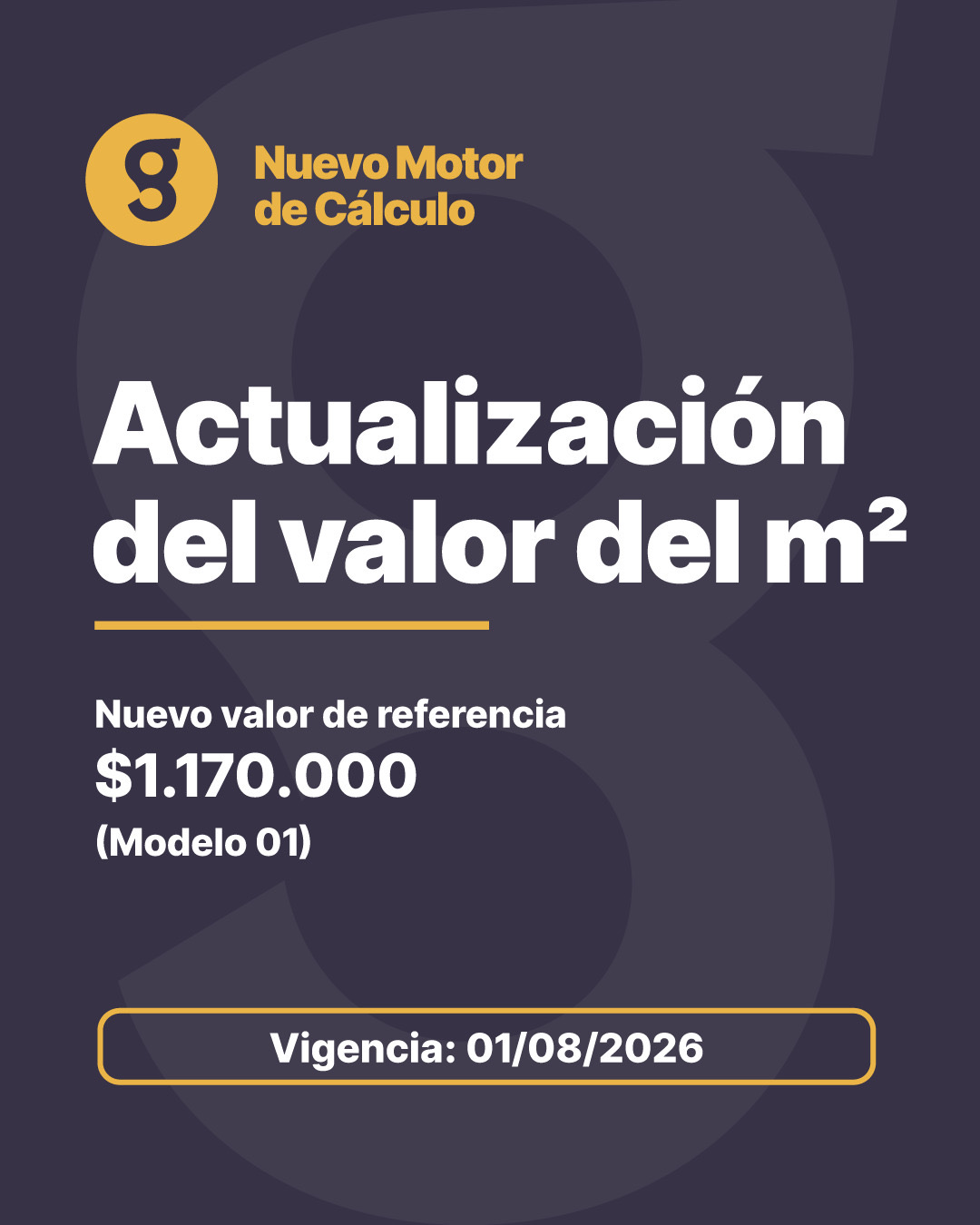 Actualización del valor del M2 a partir del 01/08/2026